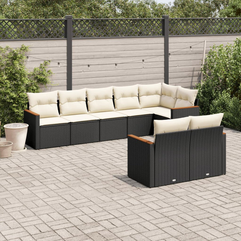 8 Piece Garden Sofa Set with Cushions Black Poly Rattan