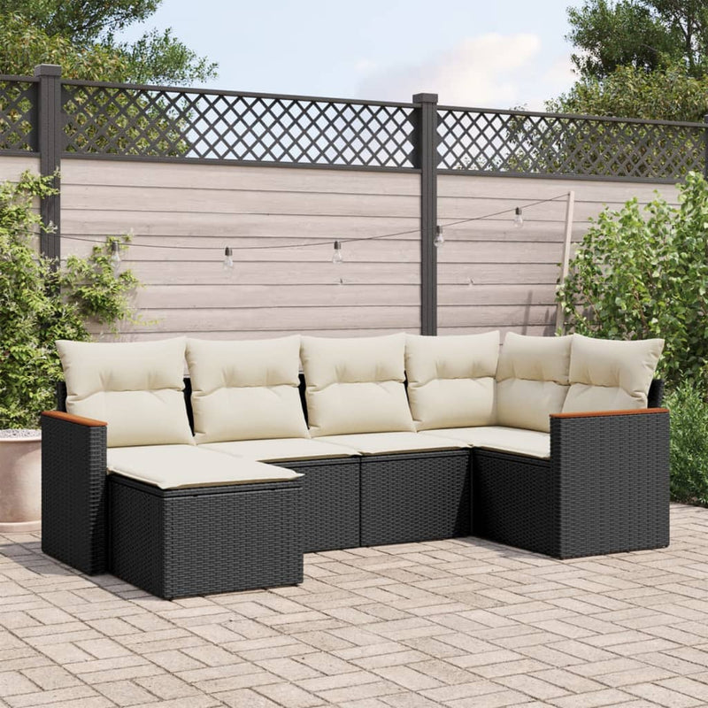 6 Piece Garden Sofa Set with Cushions Black Poly Rattan