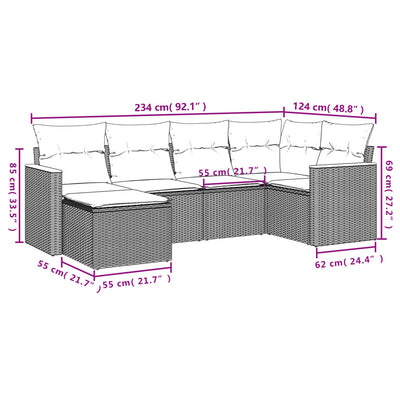 6 Piece Garden Sofa Set with Cushions Grey Poly Rattan