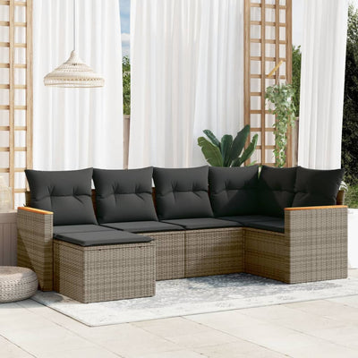 6 Piece Garden Sofa Set with Cushions Grey Poly Rattan