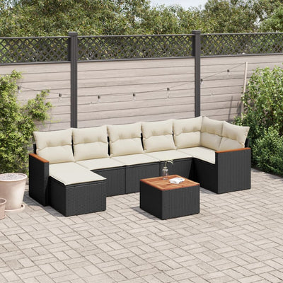 8 Piece Garden Sofa Set with Cushions Black Poly Rattan