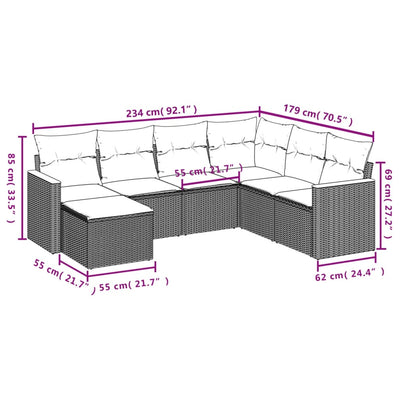 7 Piece Garden Sofa Set with Cushions Grey Poly Rattan