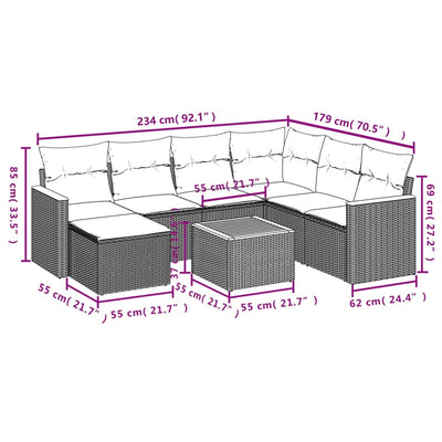 8 Piece Garden Sofa Set with Cushions Grey Poly Rattan