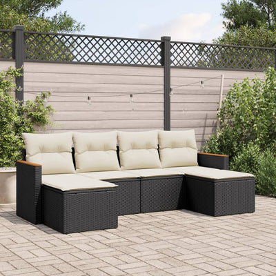 6 Piece Garden Sofa Set with Cushions Black Poly Rattan