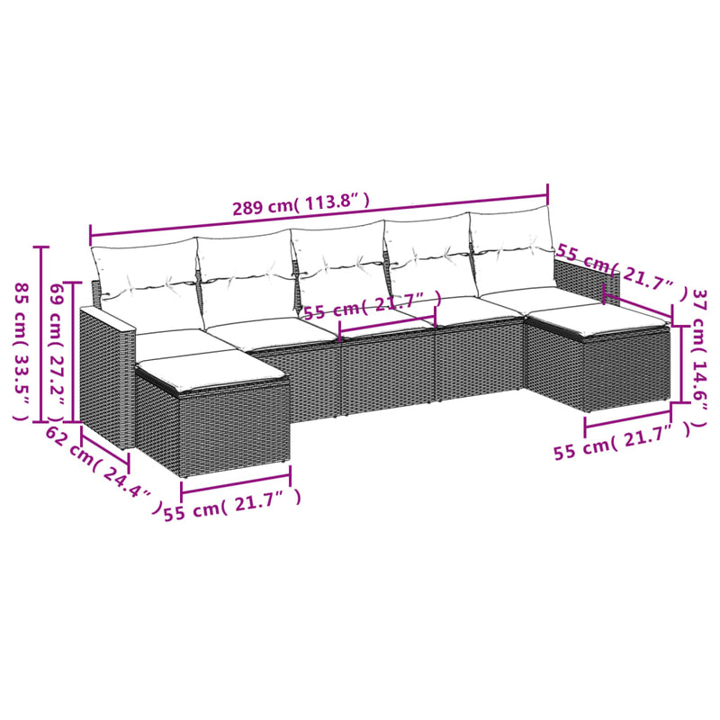 7 Piece Garden Sofa Set with Cushions Grey Poly Rattan