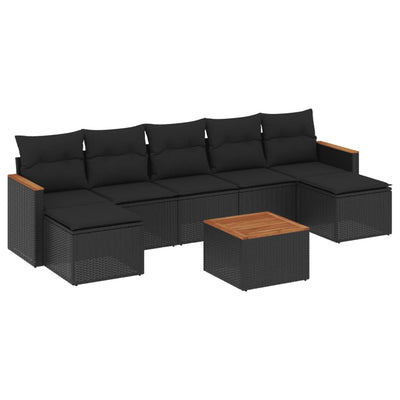 8 Piece Garden Sofa Set with Cushions Black Poly Rattan