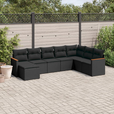 8 Piece Garden Sofa Set with Cushions Black Poly Rattan