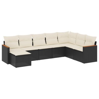 8 Piece Garden Sofa Set with Cushions Black Poly Rattan