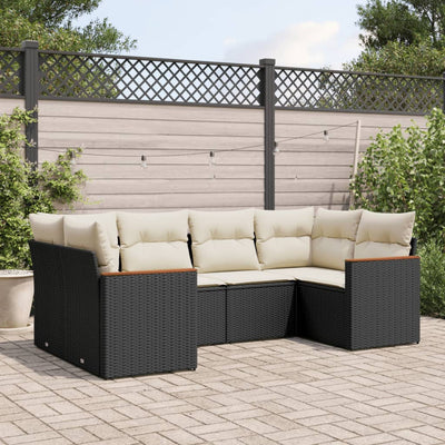 6 Piece Garden Sofa Set with Cushions Black Poly Rattan