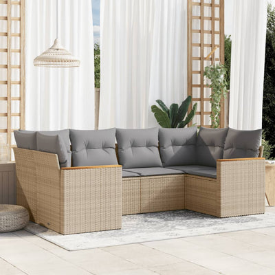 6 Piece Garden Sofa Set with Cushions Mix Beige Poly Rattan