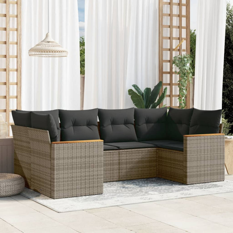 6 Piece Garden Sofa Set with Cushions Grey Poly Rattan