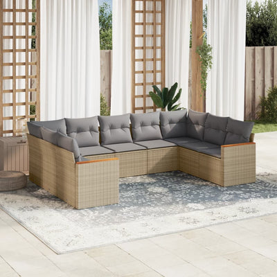 9 Piece Garden Sofa Set with Cushions Mix Beige Poly Rattan