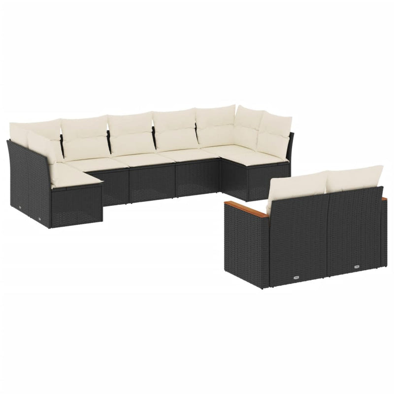 9 Piece Garden Sofa Set with Cushions Black Poly Rattan