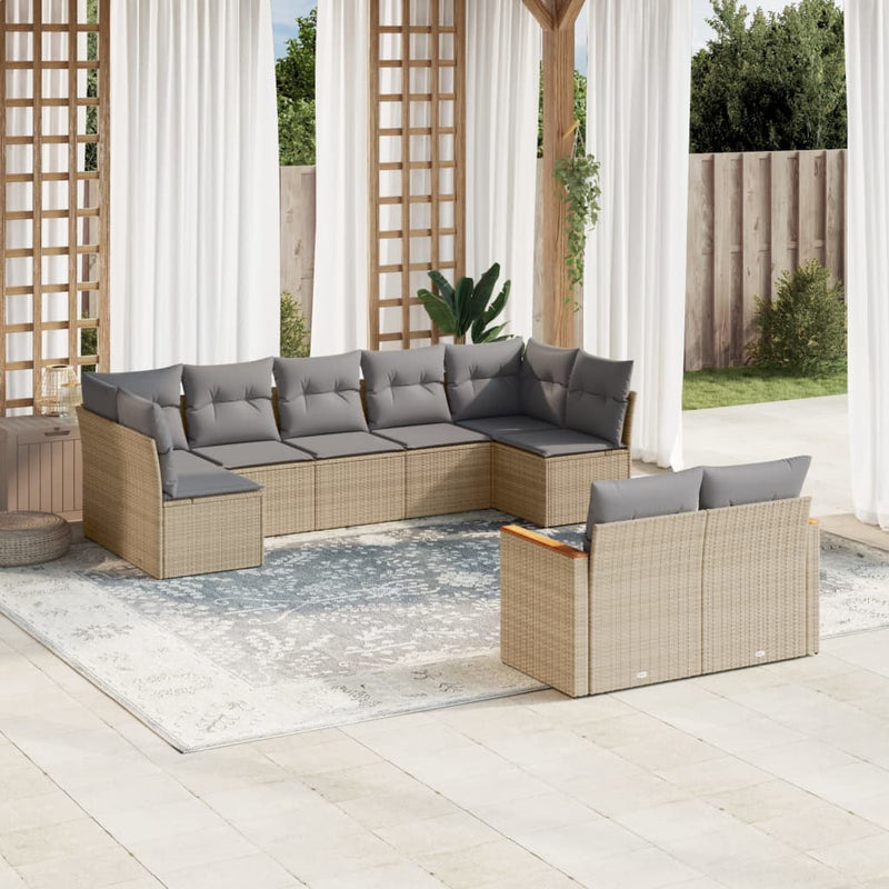 9 Piece Garden Sofa Set with Cushions Mix Beige Poly Rattan