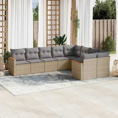 9 Piece Garden Sofa Set with Cushions Mix Beige Poly Rattan