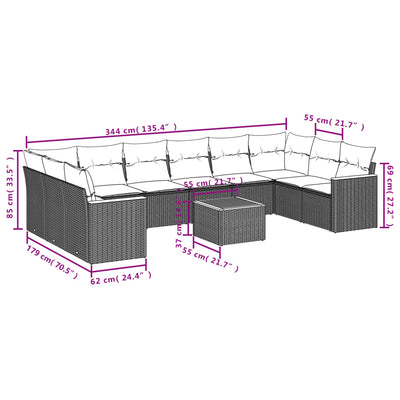 11 Piece Garden Sofa Set with Cushions Grey Poly Rattan