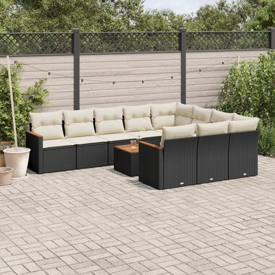 11 Piece Garden Sofa Set with Cushions Black Poly Rattan