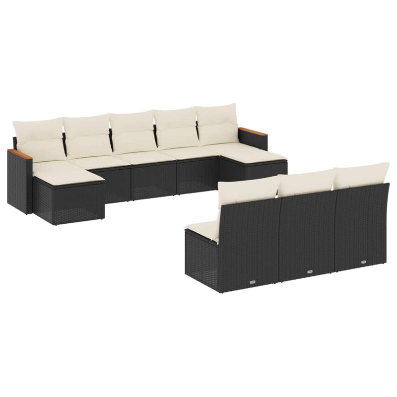 10 Piece Garden Sofa Set with Cushions Black Poly Rattan