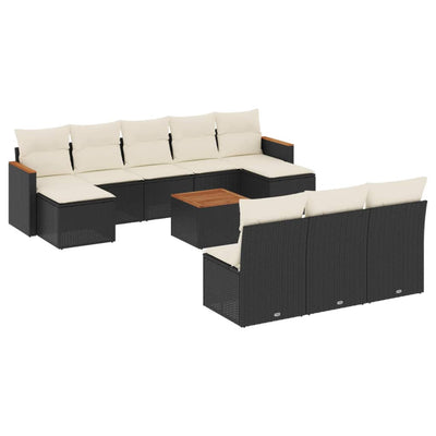 11 Piece Garden Sofa Set with Cushions Black Poly Rattan