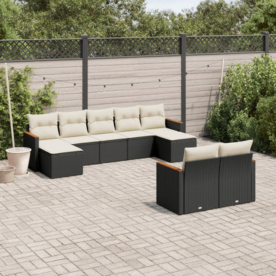 9 Piece Garden Sofa Set with Cushions Black Poly Rattan