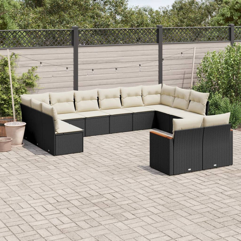 12 Piece Garden Sofa Set with Cushions Black Poly Rattan