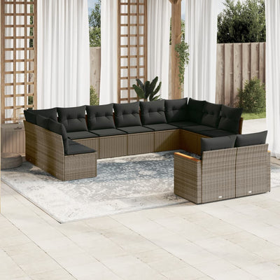 12 Piece Garden Sofa Set with Cushions Grey Poly Rattan