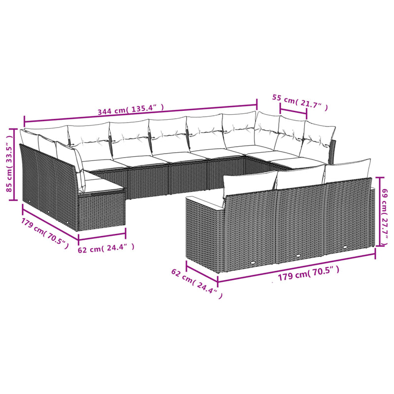 13 Piece Garden Sofa Set with Cushions Grey Poly Rattan