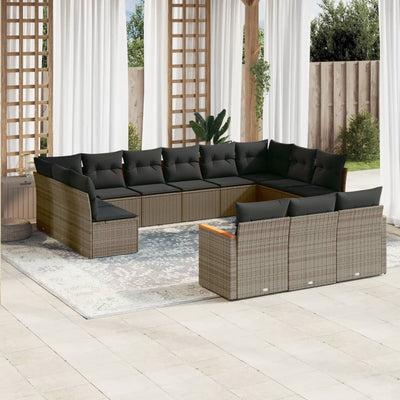 13 Piece Garden Sofa Set with Cushions Grey Poly Rattan