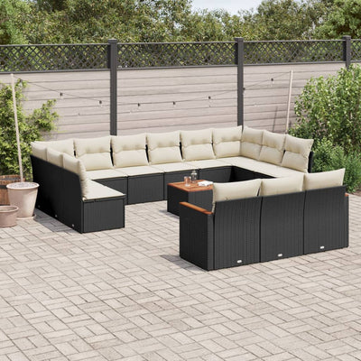 14 Piece Garden Sofa Set with Cushions Black Poly Rattan