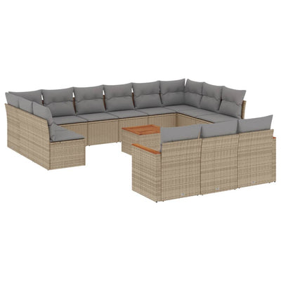 14 Piece Garden Sofa Set with Cushions Mix Beige Poly Rattan