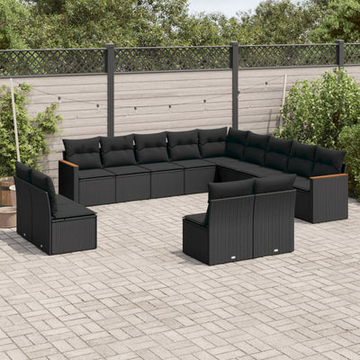 13 Piece Garden Sofa Set with Cushions Black Poly Rattan