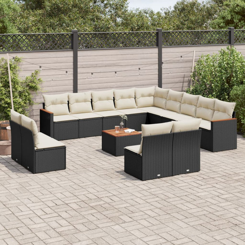 14 Piece Garden Sofa Set with Cushions Black Poly Rattan