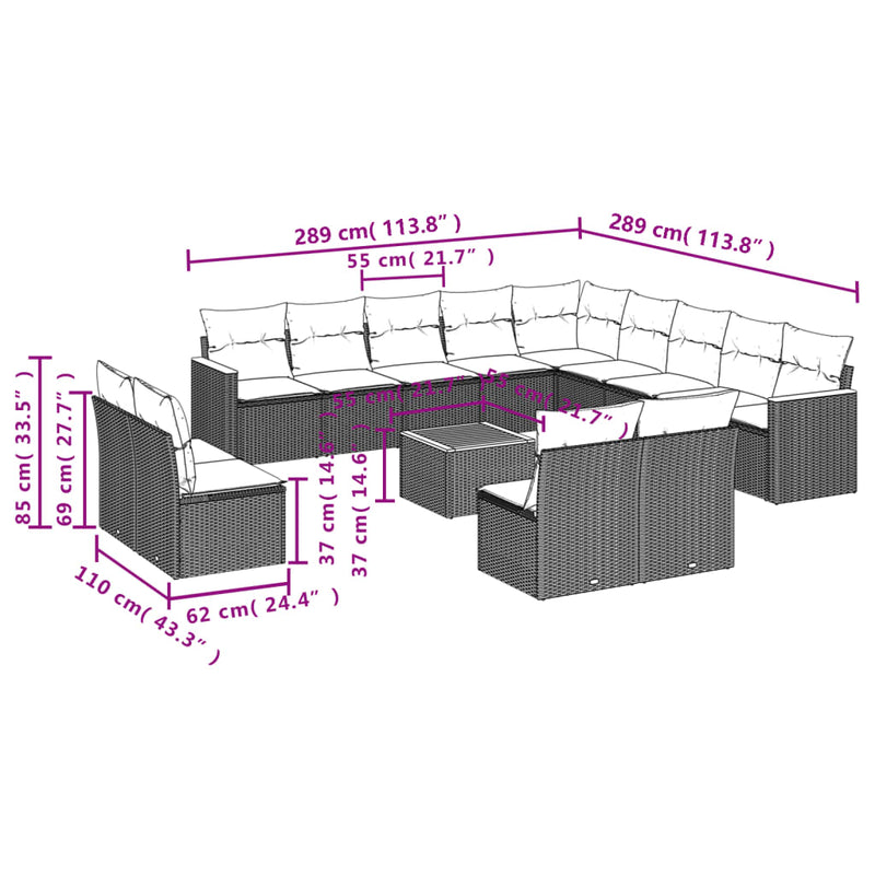 14 Piece Garden Sofa Set with Cushions Mix Beige Poly Rattan