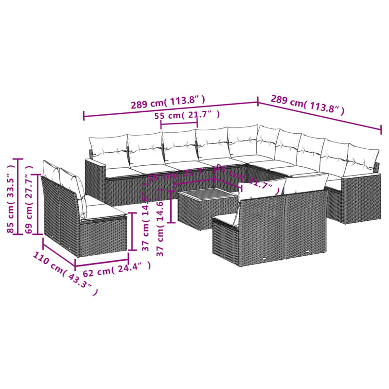 14 Piece Garden Sofa Set with Cushions Grey Poly Rattan