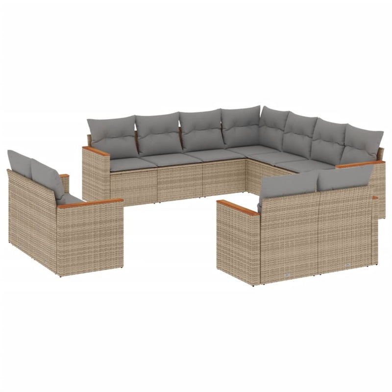 11 Piece Garden Sofa Set with Cushions Mix Beige Poly Rattan