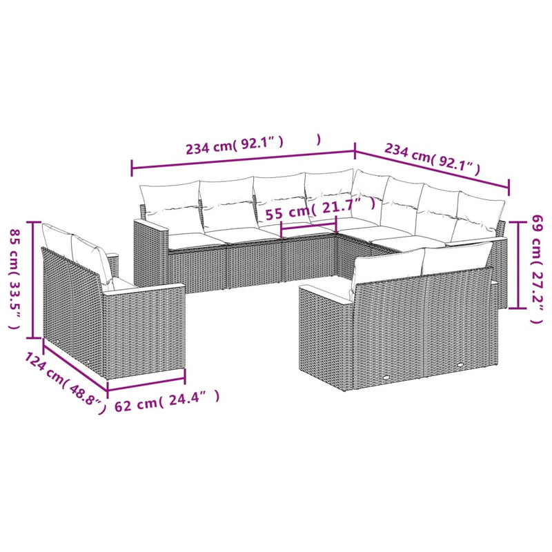 11 Piece Garden Sofa Set with Cushions Mix Beige Poly Rattan