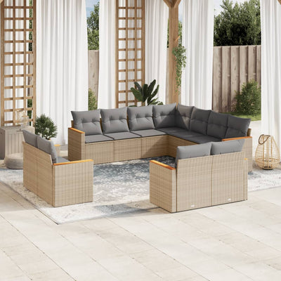 11 Piece Garden Sofa Set with Cushions Mix Beige Poly Rattan