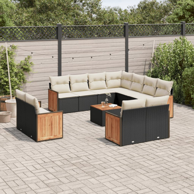 12 Piece Garden Sofa Set with Cushions Black Poly Rattan