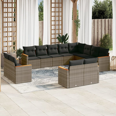 12 Piece Garden Sofa Set with Cushions Grey Poly Rattan