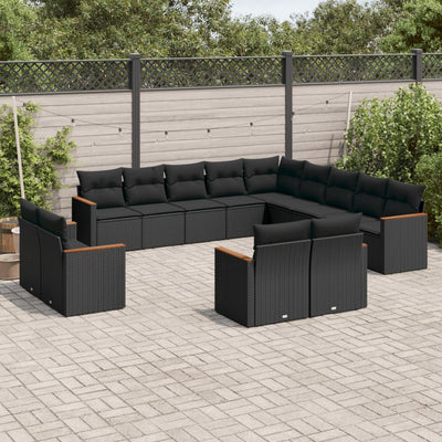 13 Piece Garden Sofa Set with Cushions Black Poly Rattan