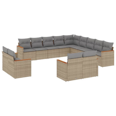 13 Piece Garden Sofa Set with Cushions Mix Beige Poly Rattan