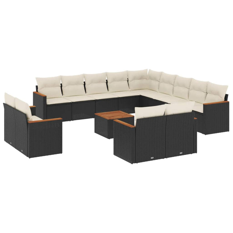 14 Piece Garden Sofa Set with Cushions Black Poly Rattan