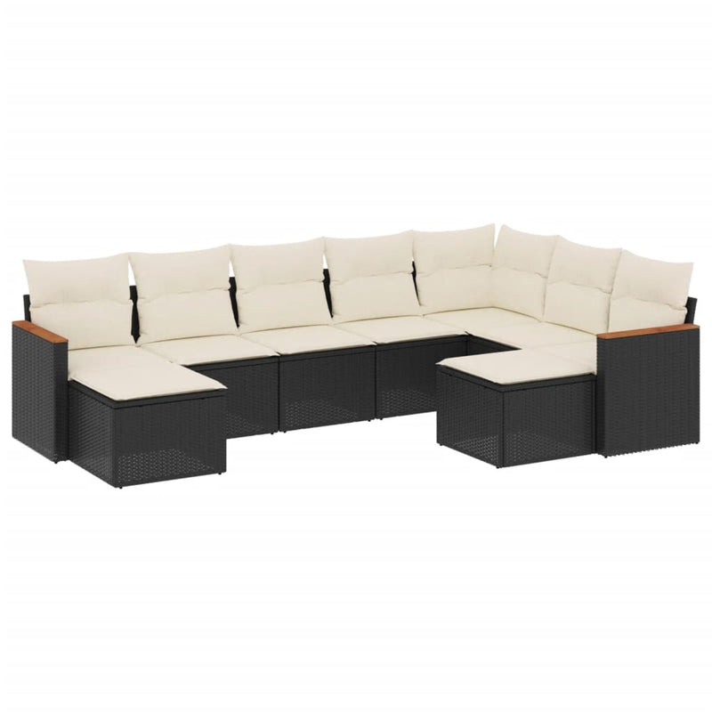 9 Piece Garden Sofa Set with Cushions Black Poly Rattan