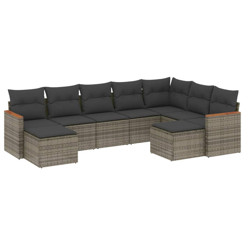 9 Piece Garden Sofa Set with Cushions Grey Poly Rattan