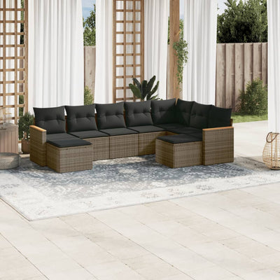 9 Piece Garden Sofa Set with Cushions Grey Poly Rattan