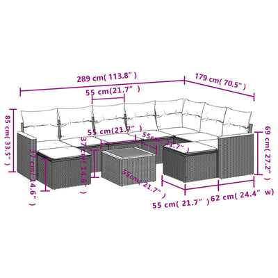 10 Piece Garden Sofa Set with Cushions Grey Poly Rattan