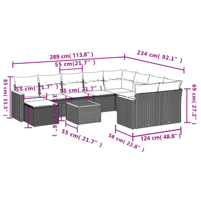 11 Piece Garden Sofa Set with Cushions Grey Poly Rattan