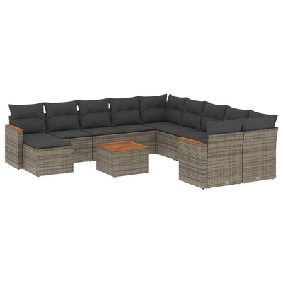 12 Piece Garden Sofa Set with Cushions Grey Poly Rattan