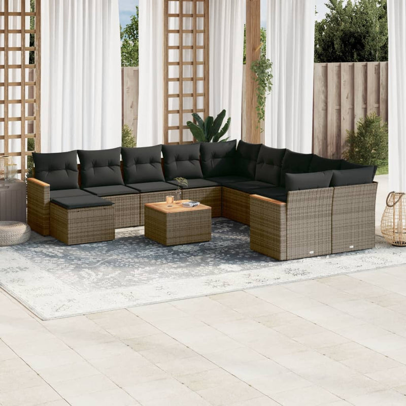 12 Piece Garden Sofa Set with Cushions Grey Poly Rattan