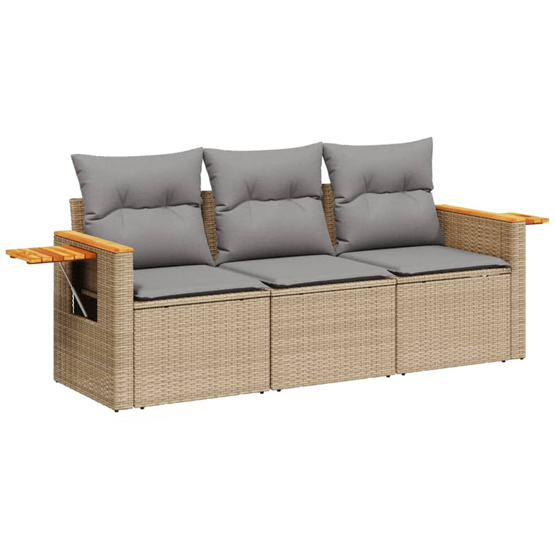 3 Piece Garden Sofa Set with Cushions Beige Poly Rattan